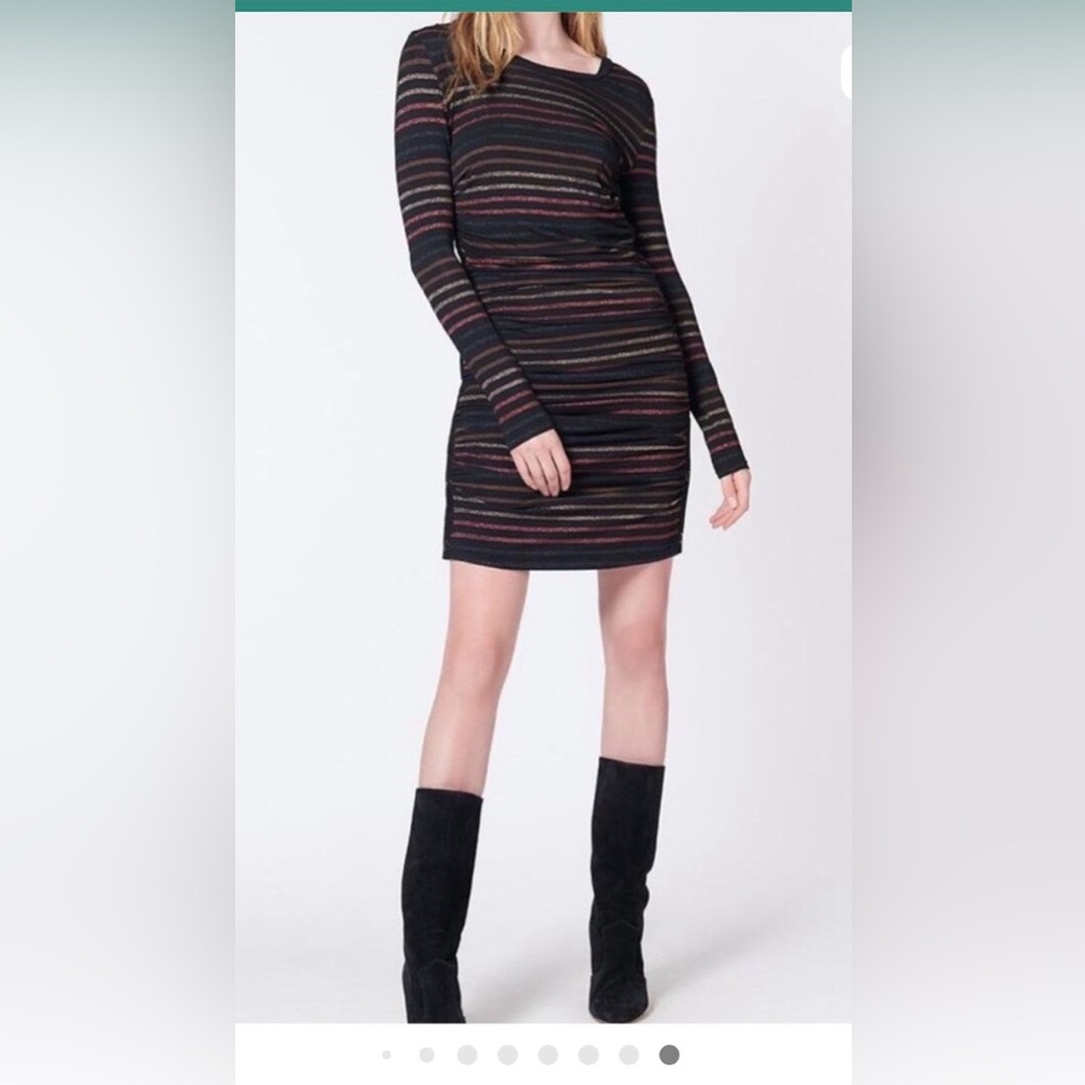 Veronica Beard Daphne Striped Metallic Long Sleeve Dress Black Multi Size Small